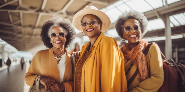 Des femmes voyagent dans une gare. Belle image d'illustration.