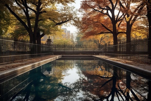 Photo fencedinsolitude capture la piscine non remplie du parc de la ville au milieu de l'automne