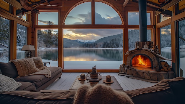 De la fenêtre, une belle vue sur le lac et les montagnes.