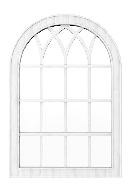 Fenêtre en bois blanc sur fond blanc