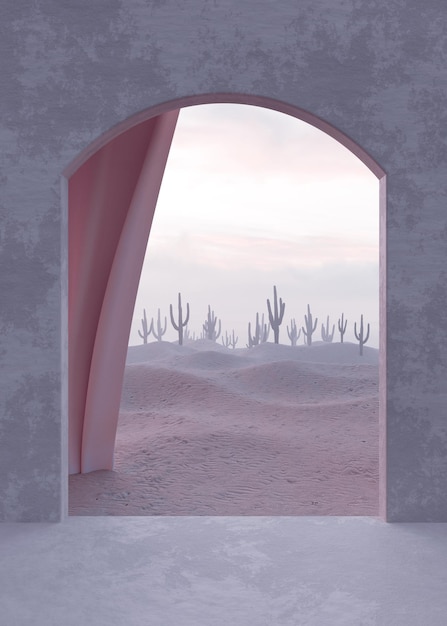 Photo une fenêtre avec un cactus dans le désert