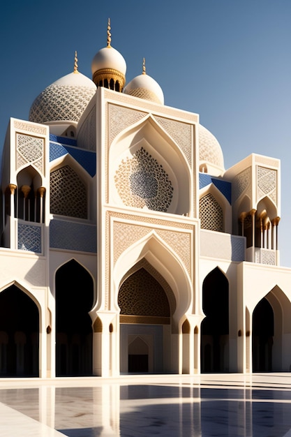 Une fenêtre dans une mosquée avec un plafond doré et un dôme doré.