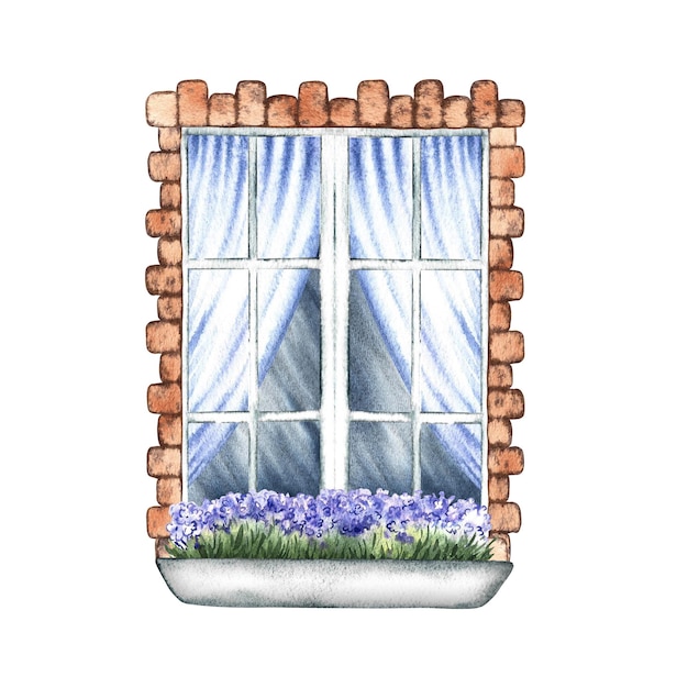 La fenêtre est en style rétro une illustration à l'aquarelle dessinée à la main
