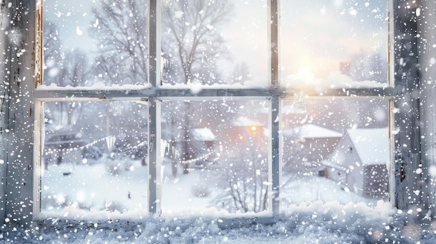 Photo une fenêtre glacée et enneigée