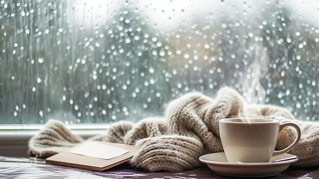 Photo une fenêtre avec des gouttes de pluie en arrière-plan