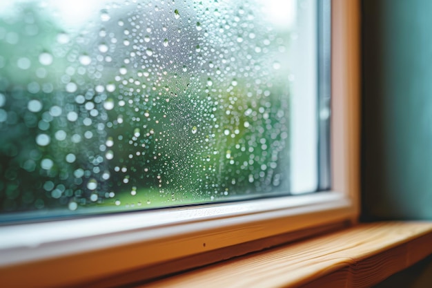 Une fenêtre avec des gouttes de pluie dessus