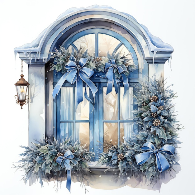 La fenêtre de Noël d'hiver bleue