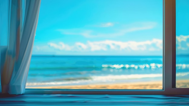 Photo fenêtre panoramique surplombant la plage et l'océan