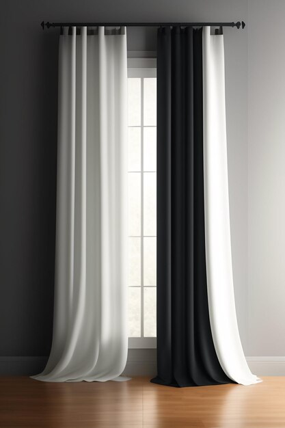 Une fenêtre avec un rideau blanc qui dit 'rideau noir'