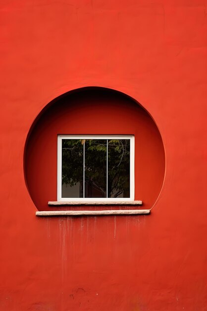 Photo fenêtre ronde sur le mur rouge