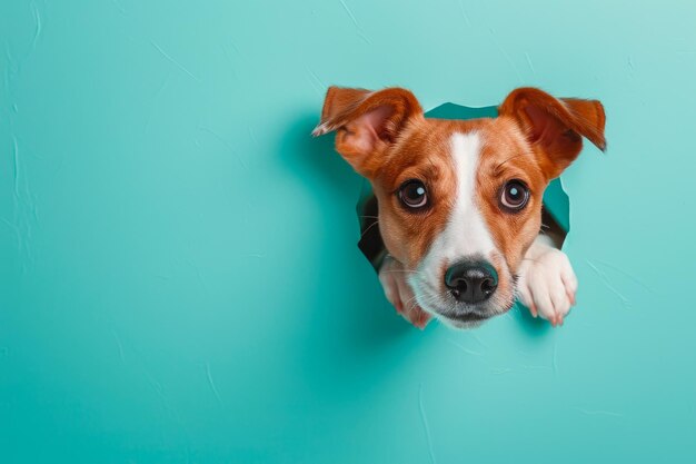 Une fenêtre ronde révèle un chien vigilant