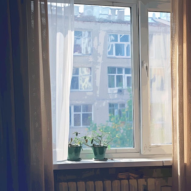 Une fenêtre sale dans l'appartement doit être nettoyée obstruant la vue pour les médias sociaux