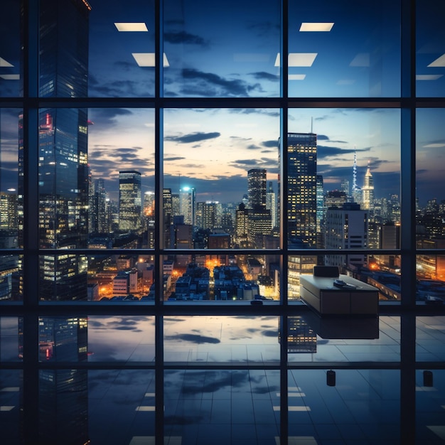 Fenêtres de bureau japonais Horizon du soir Lignes directrices Réflexions de fenêtre futuristes de Lowangle