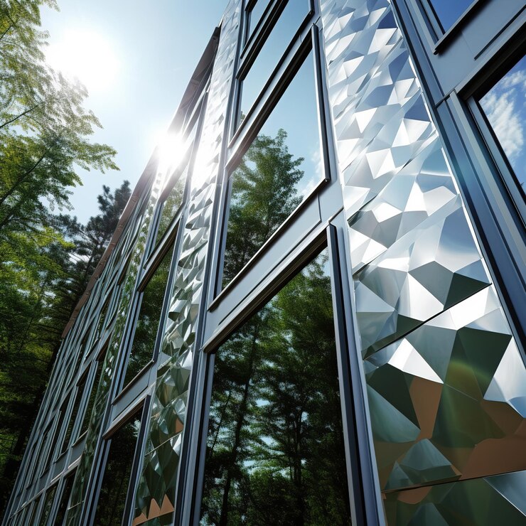 fenêtres de bureau avec reflet de l'environnement de l'arbre vert