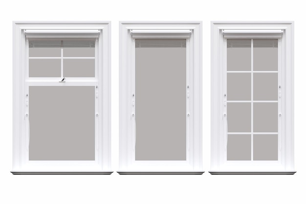 fenêtres à l'intérieur isolées sur fond blanc illustration 3D cg rendu