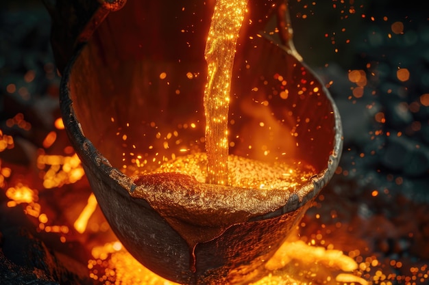 Fer fondu coulé dans une fonderie industrielle fondant des métaux lourds