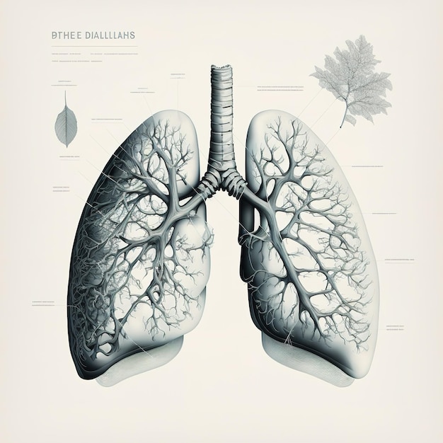 Fer fumé, métal, or et bois Concept de conception graphique d'illustration de poumon humain 3D isolé