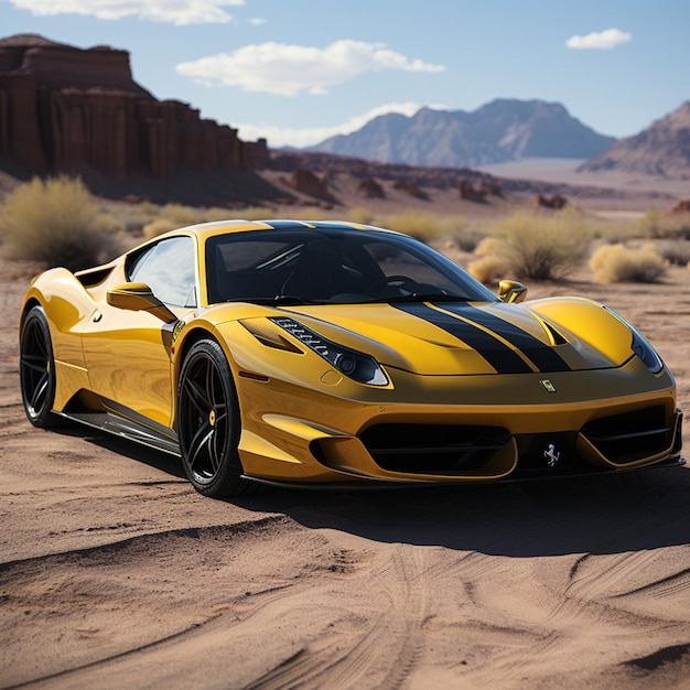 ferarri jaune brillant vitesse stop4k haute qualité