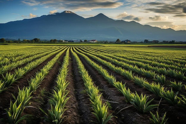 Une ferme d'ananas avec des rangées d'anananas