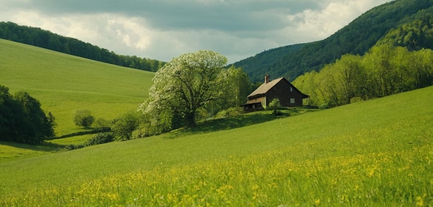 Photo une ferme avec un arbre en arrière-plan