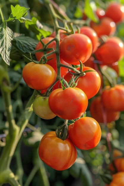 Une ferme baignée de soleil avec des tomates qui s'épanouissent et poussent