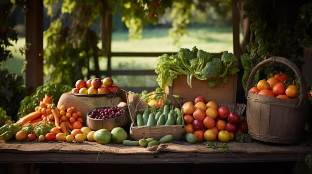 une ferme biologique récolte des fruits et légumes frais