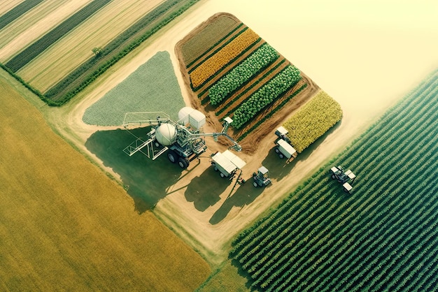 Une ferme avec un champ de maïs en arrière-plan