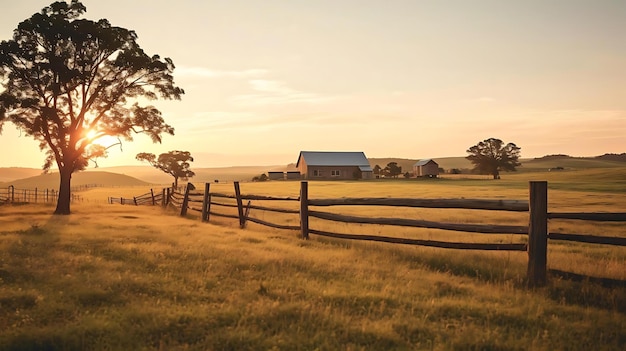 Une ferme avec une clôture et une clôture