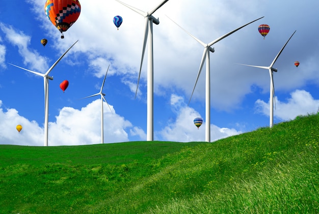 Ferme d'éoliennes dans un magnifique paysage naturel.