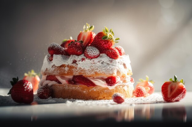 Fermé de gâteau aux fraises et gaufre aux fruits de style nordique