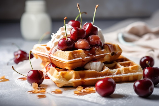 Fermé de gâteau aux fraises et gaufre aux fruits de style nordique