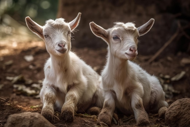 A la ferme il y a des chevreaux