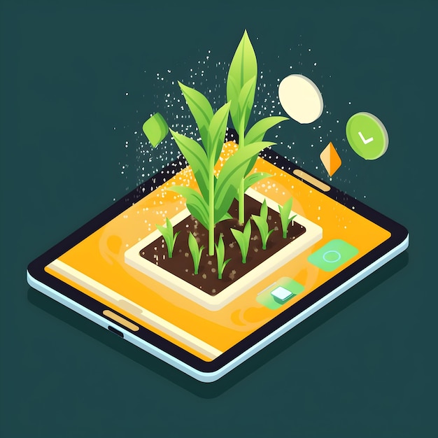 Une ferme intelligente dans un smartphone Icône Le concept d'agriculture moderne AI générative