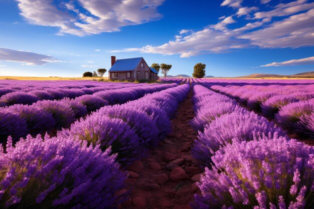 Ferme de lavande pittoresque en pleine floraison IA générative