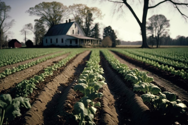 Ferme locale pratiquant une agriculture durable AI générative