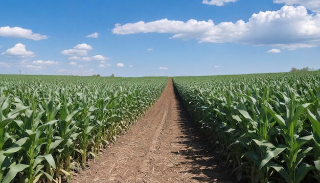 Une ferme de maïs avec un ciel bleu