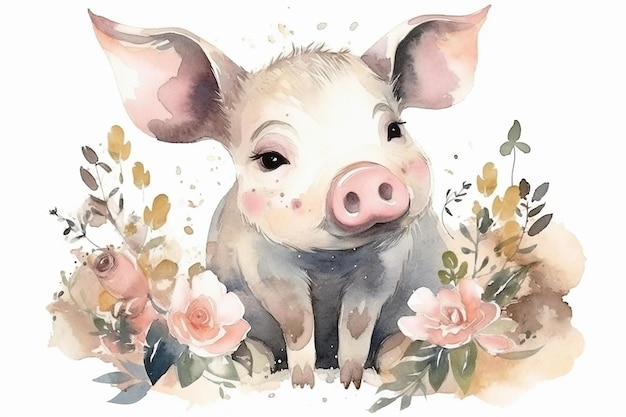 Ferme porcine dans les saules personnage clipart fond blanc