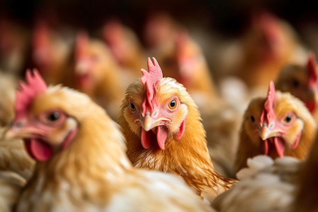 Ferme de poulet avec beaucoup de poulet sain et d'œufs frais AI Generative