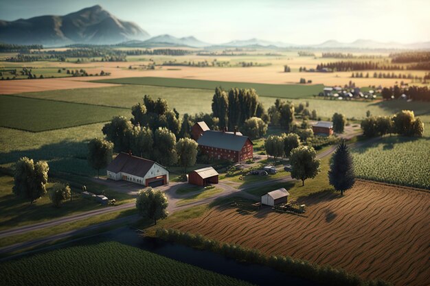 Une ferme rurale avec des cultures à la campagne