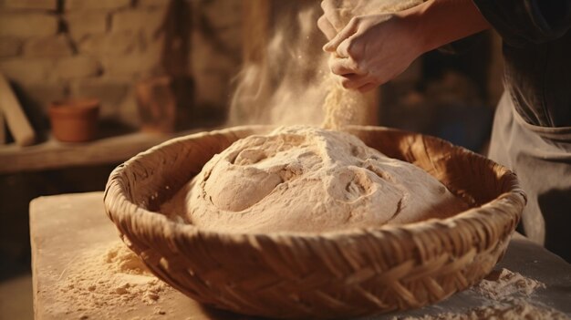 La fermentation de la pâte de blé pour fabriquer du levain naturel est réalisée par une technique unique de basket-raising