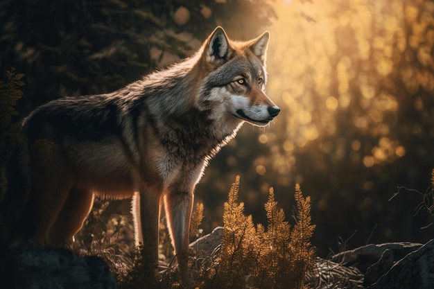 Fermer le loup sauvage dans l'habitat naturel Generative AI