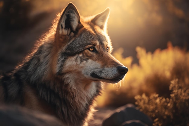 Fermer le loup sauvage dans l'habitat naturel Generative AI