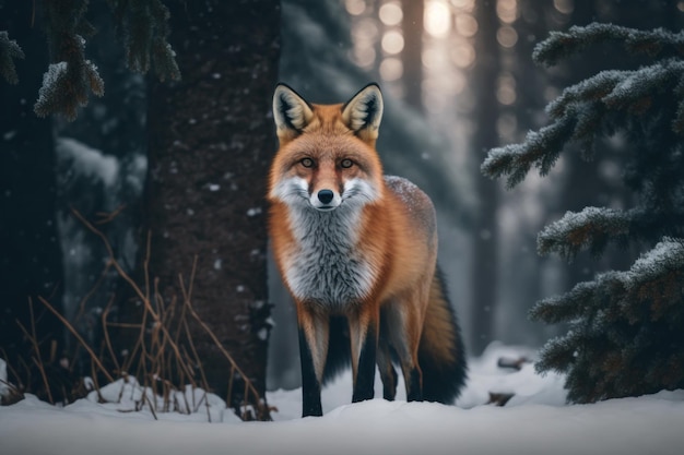 Fermer le renard roux sauvage dans l'habitat naturel Generative AI