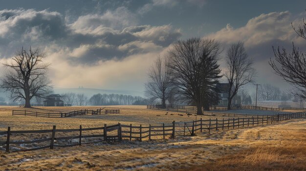 Les fermes de Gettysburg dans un après-midi de mars en Pennsylvanie, aux États-Unis