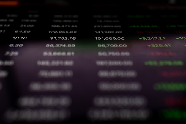 Fermez le commerce volumique des actions sur l'écran numérique. Concept de graphique financier et boursier.