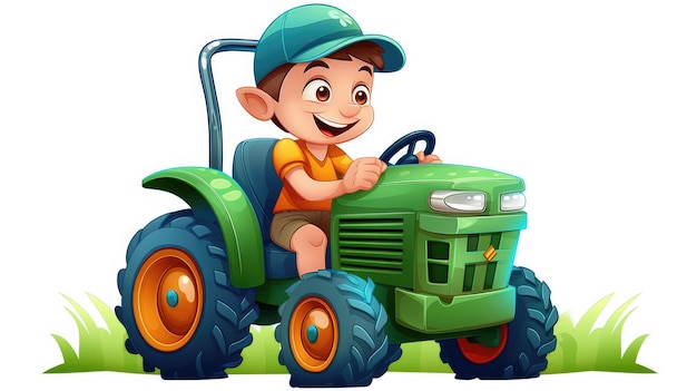 Un fermier de dessins animés conduisant un tracteur généré par l'IA Image