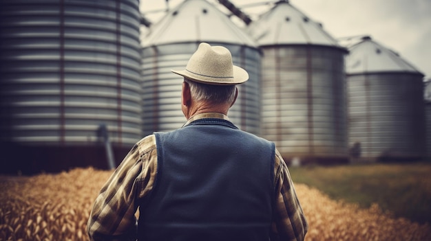 Un fermier de dos regardant sa plantation