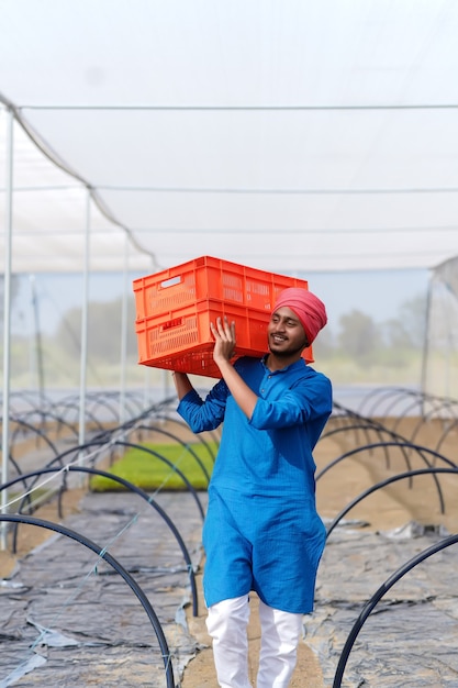 Fermier indien travaillant à la maison verte