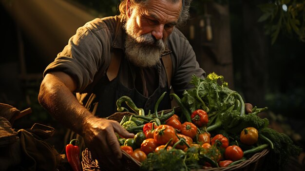 Photo un fermier avec des légumes frais