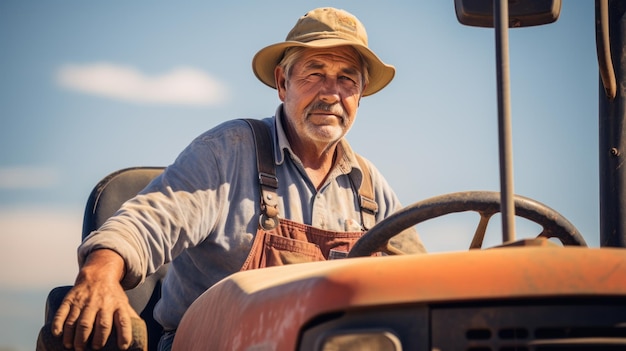 Le fermier masculin s'assied dans le tracteur